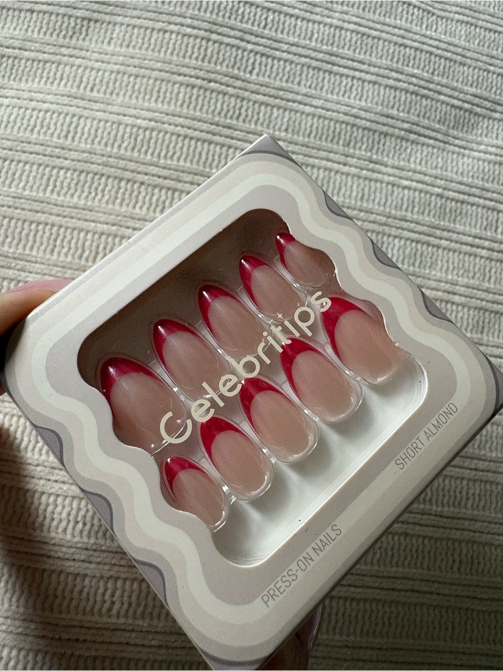 Celebritips Short Almond Press-On Nails Red French Tip